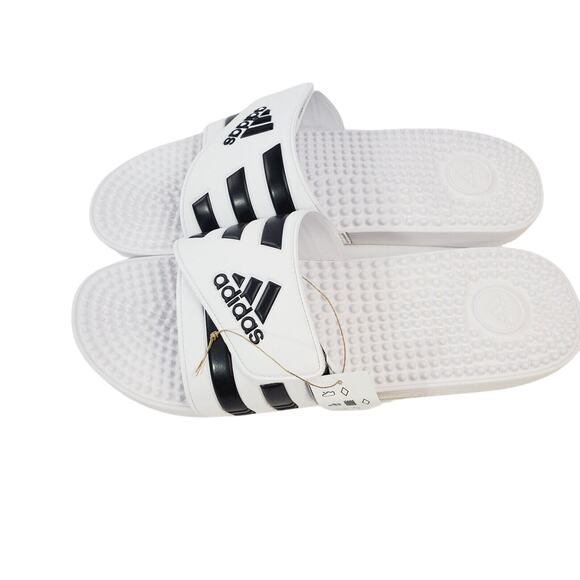 Adidas Unisex Adissage Slides Sandal White & Black Striped US Men's 17 New Pool - Picture 2 of 7